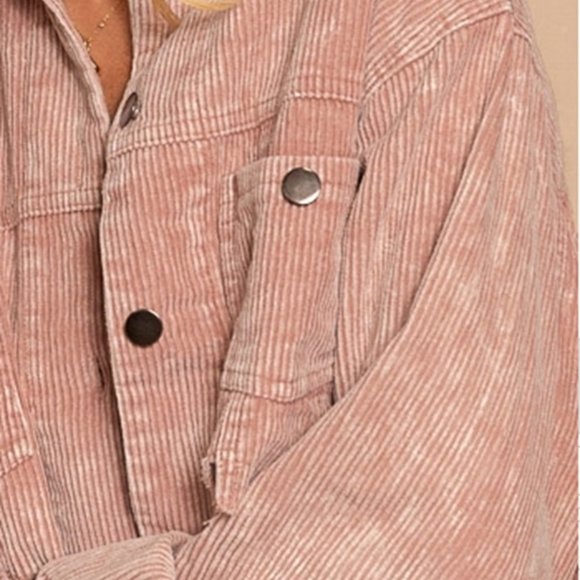 Distressed Corduroy Crop Denim Jacket- powder, Rose - Picture 9 of 9